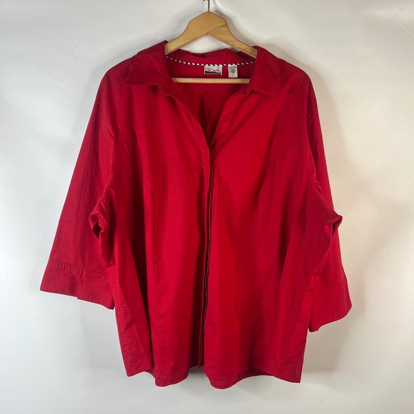 Riders by Lee Indigo Tops - Riders by Lee Indigo Button Down Shirt Womens 4X Red 3/4 Sleeve Easy Care Career